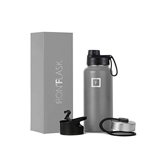 IRON °FLASK Camping & Hiking Hydration Flask with Spout, Wide Mouth Insulated Stainless Steel Sports Water Bottle - 32 oz Graphite