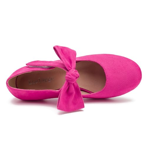 Enelauge Women's Bow Mary Jane Pumps Low Kitten Heels Round Toe Ankle Strap Wedding Office Work Dress Evening Party Shoes3