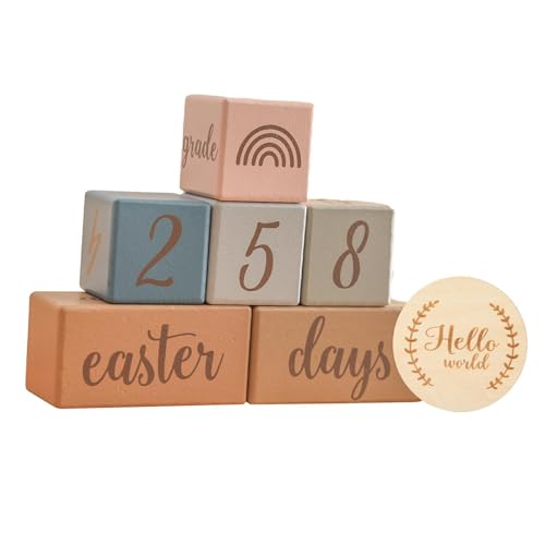 Blocs de jalons souvenirs bébé en bois décoration cadeau bleu - 8