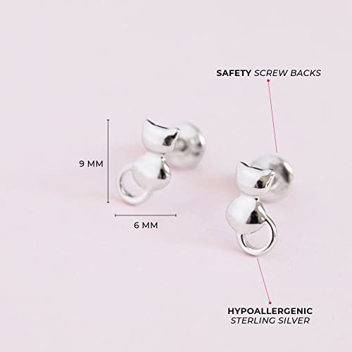 925 Sterling Silver Kitty Cat Screw Back Earrings for Young Girls & Pre-Teens, Small Cat Stud Earrings for Girls- Classic Animal Studs for Daily Use, Tiny Kitten Screw Backs4