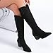 Ruiee Cowboy Knee High Boots for Women - Wide Calf Comfortable Fashion Chunky Heel Long Boot Casual Western Winter Fall Dressy Boot for Ladies. 240971 Black MF Size9.5
