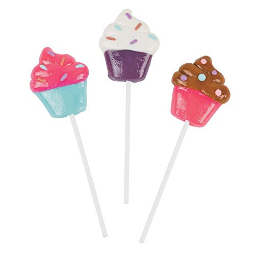 Fun Express - Cupcake Frosted Suckers - Edibles - Sucker & Pop - Character Suckers - 12 Pieces