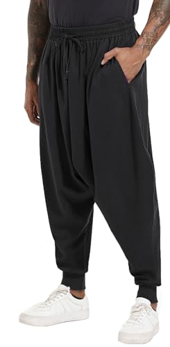 PACEIADTA Men Hippie Harem Pants Baggy Casual Drop Crotch Wide Leg Trouser (Large, Black) by PACEIADTA - Used condition - Image 4