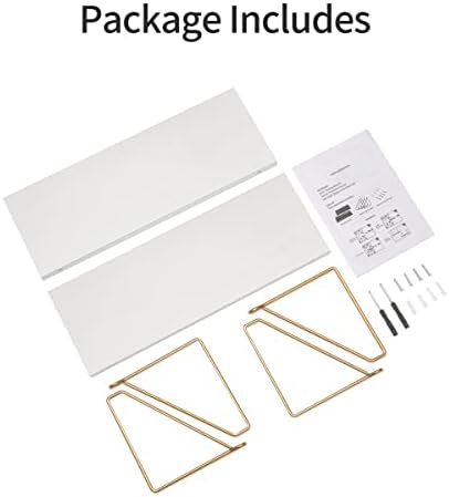 Afuly White Floating Shelves Wood for Wall Mounted with Metal Brackets Rustic Wooden Storage Accessories Shelf for Bathroom Kitchen Bedroom Living Room Office Plant Display, Set of 2