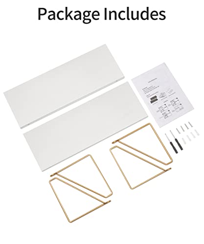 Afuly Floating Shelves Rustic Wall Shelves, Metallic Gold White Wall Mounted Shelves, Wall Hanging Storage For Bathroom Kitchen Bedroom, Wood Metal Chic Wall Bookshelf, Set Of 2… #TOP5