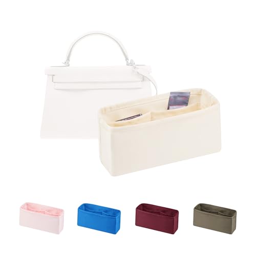 KINGS IN BAG サテン インナーバッグ エルメス適用 小さめ 軽量 自立 カバン整理収納 型崩れ防止 仕切りポケット付き（クレ, ケリーミニ2用）の商品画像（Amazon）