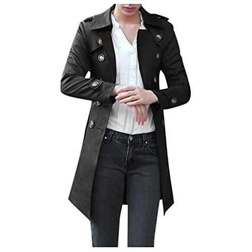 Cardigo Women Long Trench Coat Slim Fit Windbreaker Double Breasted Jacket Overcoat Outwear Black #TOP12