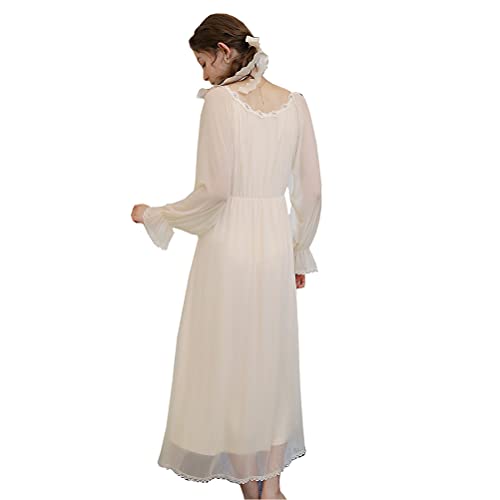 Womens' Sheer Princess Nightgown Embroidery Victorian Sleepwear Vintage Nightdress Lace Pjs Nightdress Housewear (Apricot, Medium) #TOP1