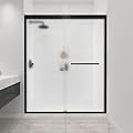 FELYL 44-48" W x 72" H Semi-Frameless Double Sliding Shower Door Framed Bypass Glass Shower Doors with 1/4" (6mm) Frosted Ultra-Clear Tempered Glass in Matte Black