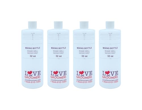 Groomer ESSENTALS 32oz Dilution Bottles - Set of 4 - Professional Dog Grooming Mixing Bottles for Shampoo Conditioner and Solutions