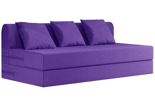 Image of Rosebell Three-Person Jute Sofa Cum Bed | Compact & Lightweight | Removable Washable Cover- Including 3 Cushion | 5x6 Ft Size | Home or Office - Purple Color
