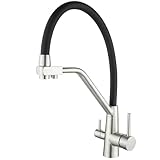 Maynosi 3 Way Kitchen Sink Tap for Filter Water Purifier, 3 in 1 Kitchen Sink Mixer Tap with Drinking Filtered Water Outlet, 2-Lever Sink Taps with Flexible Spout, Stainless Steel, Brushed Steel