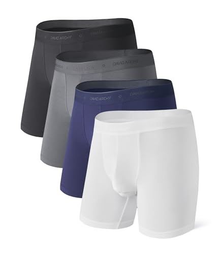 DAVID ARCHY Men's Modal Underwear Boxer Briefs & Trunks, Breathable Soft Anti-Chafe Comfort, Dual Pouch Support, 3 or 4 Pack