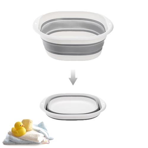 3.5 L Foldable Washing Up Basin, Portable Multipurpose Washing Bowl, Collapsible Space Saving Washtub, Retractable Storage Container for Kitchen Travel Camping Hiking Motorhome Outdoor(Grey,S)
