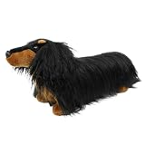 17' Dachshund Stuffed Animal Dog Plush Toy Standing Black Tan Wiener Realistic Long Haired with Fluffy Curly Fur Lifelike Sausage Doxie Puppy Gifts for Kids Decor Dog Lover Non-Vacuumed Gift Ready