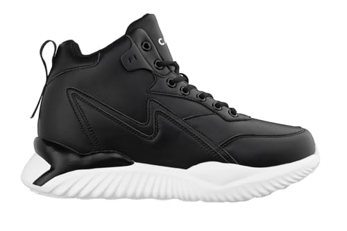 CALTO Men's Invisible Height Increasing Elevator Trainer Shoes - Black Lace-up Lightweight Fashion High-Top Sneakers - 4 Inches Taller - S3060 - Size 13 D(M) US2