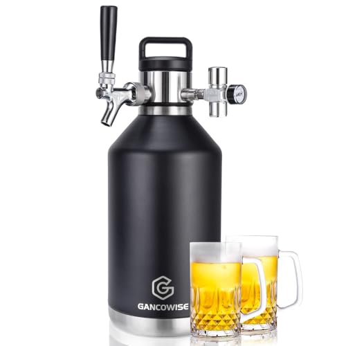 128oz Double-Walled Mini Keg Growler, Stainless Steel Vacuum Insulated Home Dispenser System with Detachable Faucet & Regulator Keeps Homebrew, Craft, and Draft Beer Carbonated and Fresh