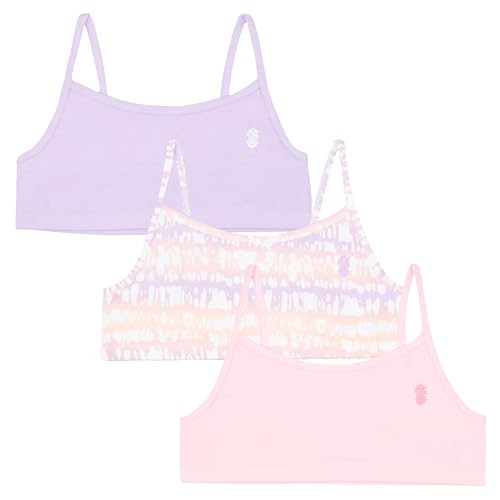 Tommy Bahama Girls Bralette 3-Pack - Soft, Breathable Cotton, Tag-Free Comfort, Training Sports Bra Set for Kids and Teens (White/Purple/Pink, Size 7)