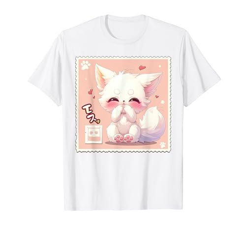 Kawaii Anime Fox Cute Kitsune - Sello de letra postal Camiseta