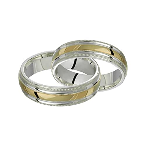 Alain Raphael 2 Tone Sterling Silver & 10K Yellow Gold 6 Millimeters Wide Wedding Band Ring Set Him & Her #TOP5