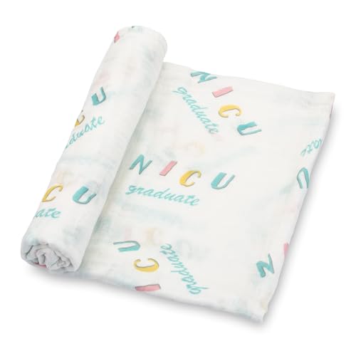 Image of LollyBanks Swaddle Blanket, 100% Cotton Muslin Swaddle Blankets, Neutral Swaddle Blanket 47 x 47 Inches, Baby Blanket for Boys and Girls, Baby Essentials, Registry (NICU Print)