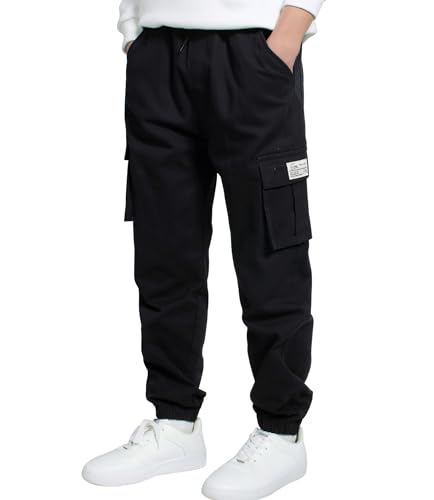 TLAENSON Boys Cargo Joggers Pants Casual Jogging Trousers Bottom for Kids Black...