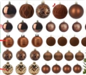 Ouddy Life 52PCS Brown Christmas Ball Ornaments Set, Flocked Shatterproof Xmas Tree Decor, Assorted Hanging Ornaments with Loop for Holiday Home Decor, Christmas Tree Decorations by Ouddy Life - Used condition - US$22.15