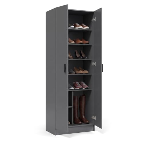 duehome | Armario Zapatero Multiusos, Armario Auxiliar, Modelo Multi Useful, Acabado en Color Gris Grafito, Medidas: 60 cm (Ancho) x 180 cm (Alto) x 37 cm (Fondo)
