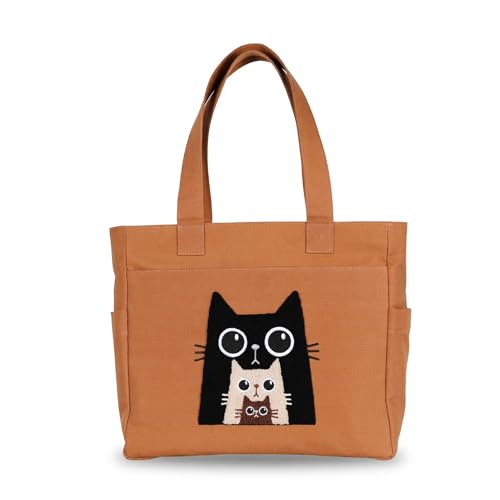 Image of TSANTA U Shaped Canvas Tote Bag, 35.56x33.02 cm with 10.8 cm Gusset, Cotton, Zipper Closure, Laptop Compartment