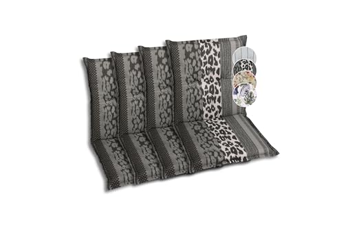 GO-DE Textil Bequeme und attraktive Polsterauflagen für Niederlehner-Gartenstühle (4er-Set, Leopard anthrazit, Niederlehner)