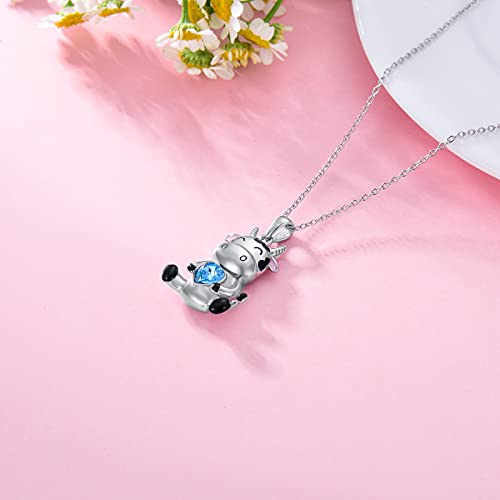 Aoboco Cow Necklace 925 Sterling Silver Year Of The Ox Necklace Heart Pendant Necklace Cow Jewelry Gifts For Women Teen Girls, Made With Austrian Crystal #TOP2