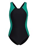 beautyin Girls One Piece Swimsuits Size 10-12 Athletic Bathing Suit for Teen Black/Green