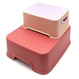 HongK- Maroon Kid,Baby,Toddler Double Up 2 Step Stool Anti-Slip Sturdy Two Step Stool For Potty Training, Bathroom, Kitchen, Toilet Stools, Nursery Furniture [P/N : ET-BABY008-BORPOWDER]