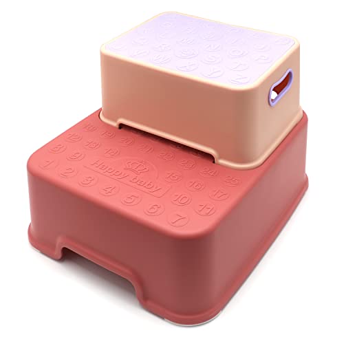 HongK- Maroon Kid,Baby,Toddler Double Up 2 Step Stool Anti-Slip Sturdy Two Step Stool For Potty Training, Bathroom, Kitchen, Toilet Stools, Nursery Furniture [P/N : ET-BABY008-BORPOWDER]