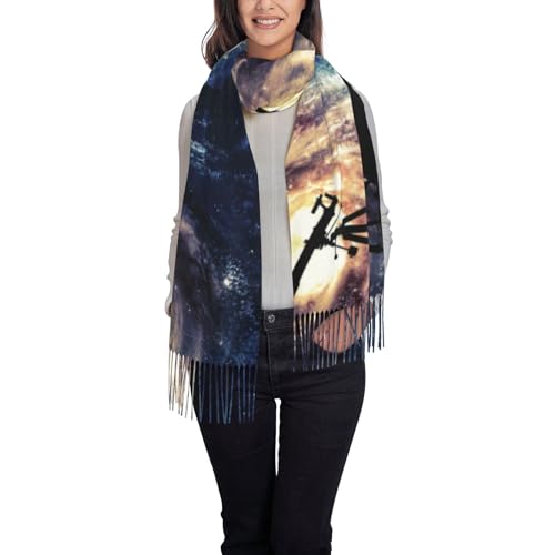 Foulard galaxie noire à franges écharpe télescope espace pour femme