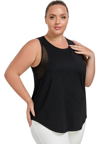 Women's Plus Size Workout Tank Tops with Mesh, XL-5XL Athletic Sleeveless Shirts Loose Fit, Flowy Yoga Tunic Top4