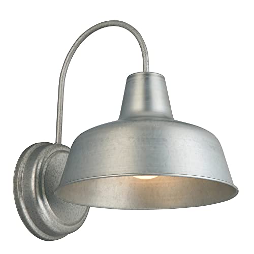 Image of Design House Mason Farmhouse Gooseneck Barn Light, Outdoor Exterior Porch or Patio Wall Light Fixture, Galvanized Gray Paint, 10 Inch Diameter, 1-Pack, 579383