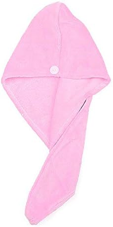 Savefavor 1 Pack Microfiber Hair Turban Wrap Ultra Absorbent & Quick Magic Hair Dry Hat with Button,Anti frizz Bath Shower Head Towel Cap,Pink