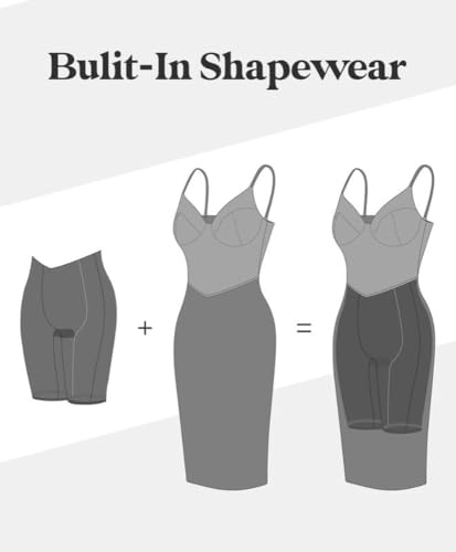 Image of Popilush Lace Midi Dress Shapewear Dresses for Women V-Neck Slip Adjustable Straps Bodycon Slip with Underwire