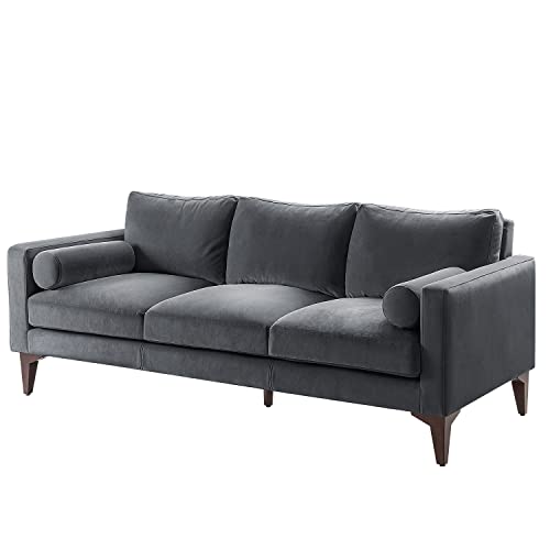 Yeshomy Rivet Mid-Century Upholstered Modern Sofa Couch No Assembly Required Loveseat With Sturdy Wooden Feet, 77" W, Dark Gray Without Shaded Velvet #TOP5