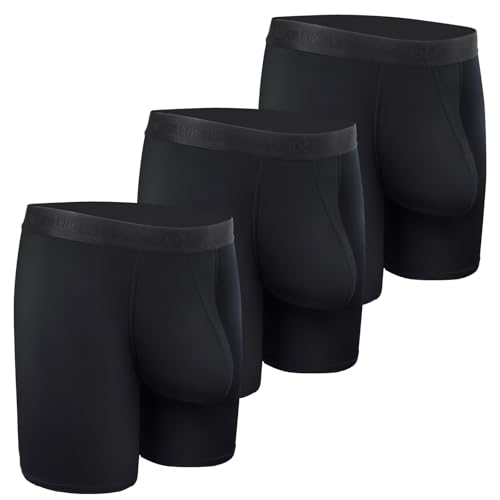 Men's Boxer Briefs Soft Breathable Pouch Boxer Underwear Long Leg Moisture Wicking Underpants, 3 Pack