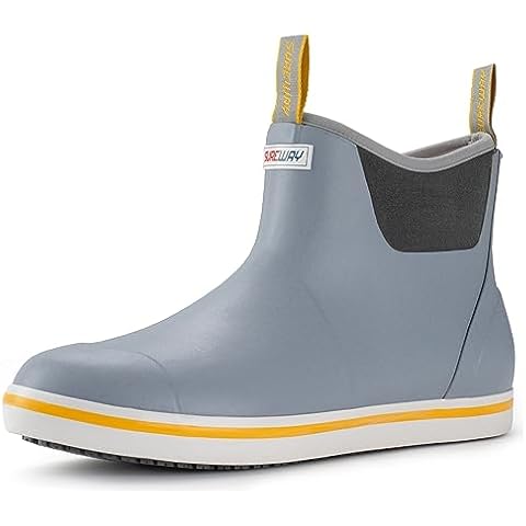 SUREWAY Men's Ankle Fishing Deck Boots for Men-Waterproof,Professional Non-Slip Soles for Wet Slippery Surface,Neoprene Rubber Rain Boot/Shoes for Hunting Boating Gardening,Grey,Size 11 Cover