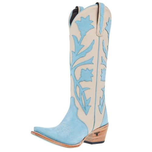 Lane Womens Jolene Floral Tooled Inlay Snip Toe Casual Boots Over the Knee Mid Heel 2-3