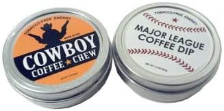 SPLIT 2 Pack Cowboy Coffee Chew & Major League Coffee Dip Quit Chewing Tin Can Non Tobacco Nicotine Free Smokeless Alternative to Dip Snuff Snus Leaf