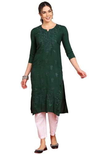 Image of Women Pink Ethnic motifs Embroidered Lucknowi Chikankari Long Kurti