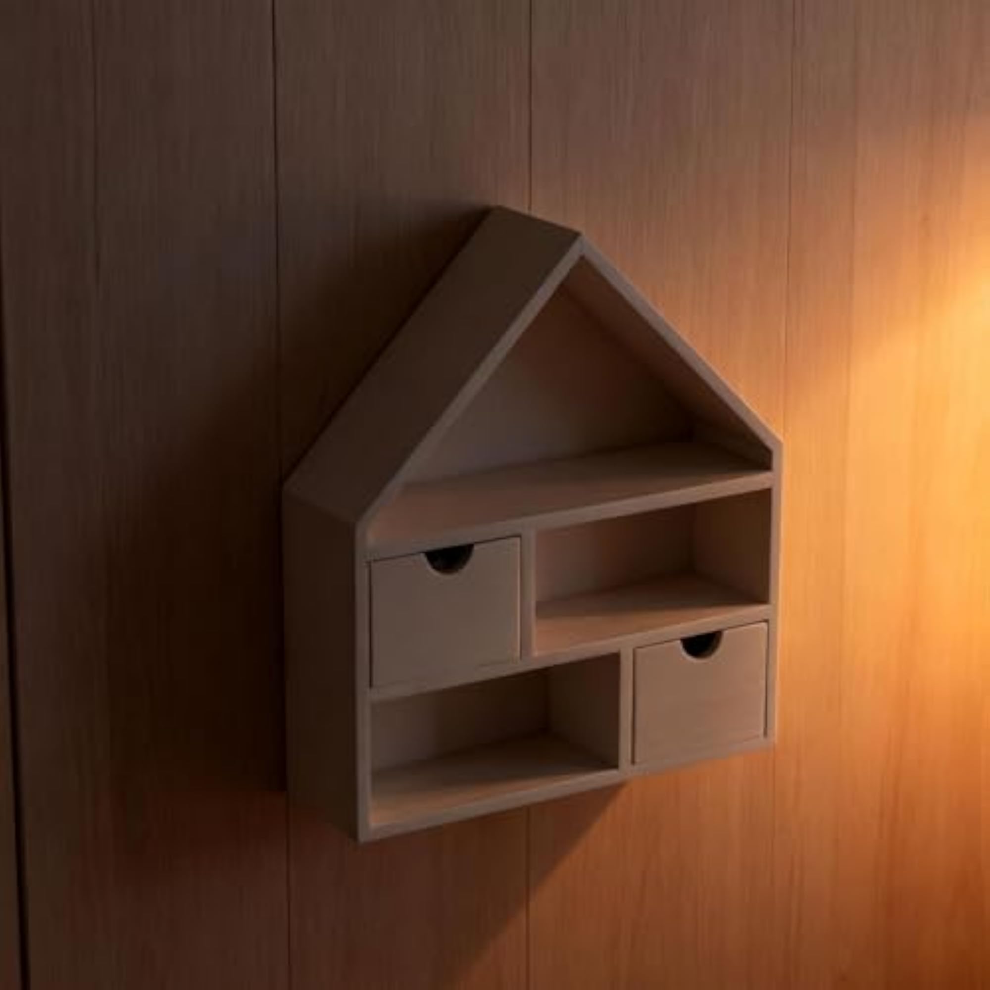 House Shaped Wooden Shadow Cubby Box Display Case