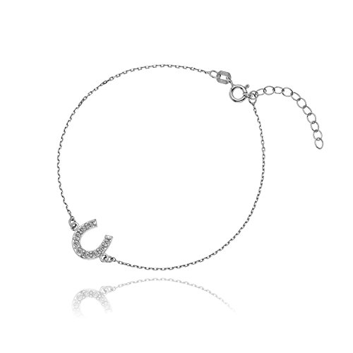 LillyMarie - Pulsera de plata 925 con colgante de herradura, cristales de Swarovski, longitud ajustable, bolsa de satén