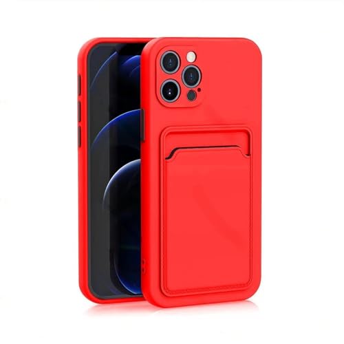 Étui portefeuille en silicone liquide rouge pour iPhone 14 Pro avec porte-carte intégré
