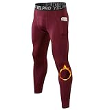 Wine Red Men's Thermal Compression Pants Warm Running Leggings Fleece Lined Sports Tights Cold Basel