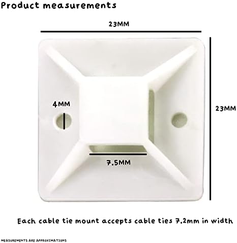 Cable Tie Adhesive Mounts, 23mm x 8mm Organisational Mounts, White Nylon, Zip Ties Includes Self Adhesive Backing, Cable Management has never been easier, Accepts Cable Ties up to 7.2mm Wide (40)